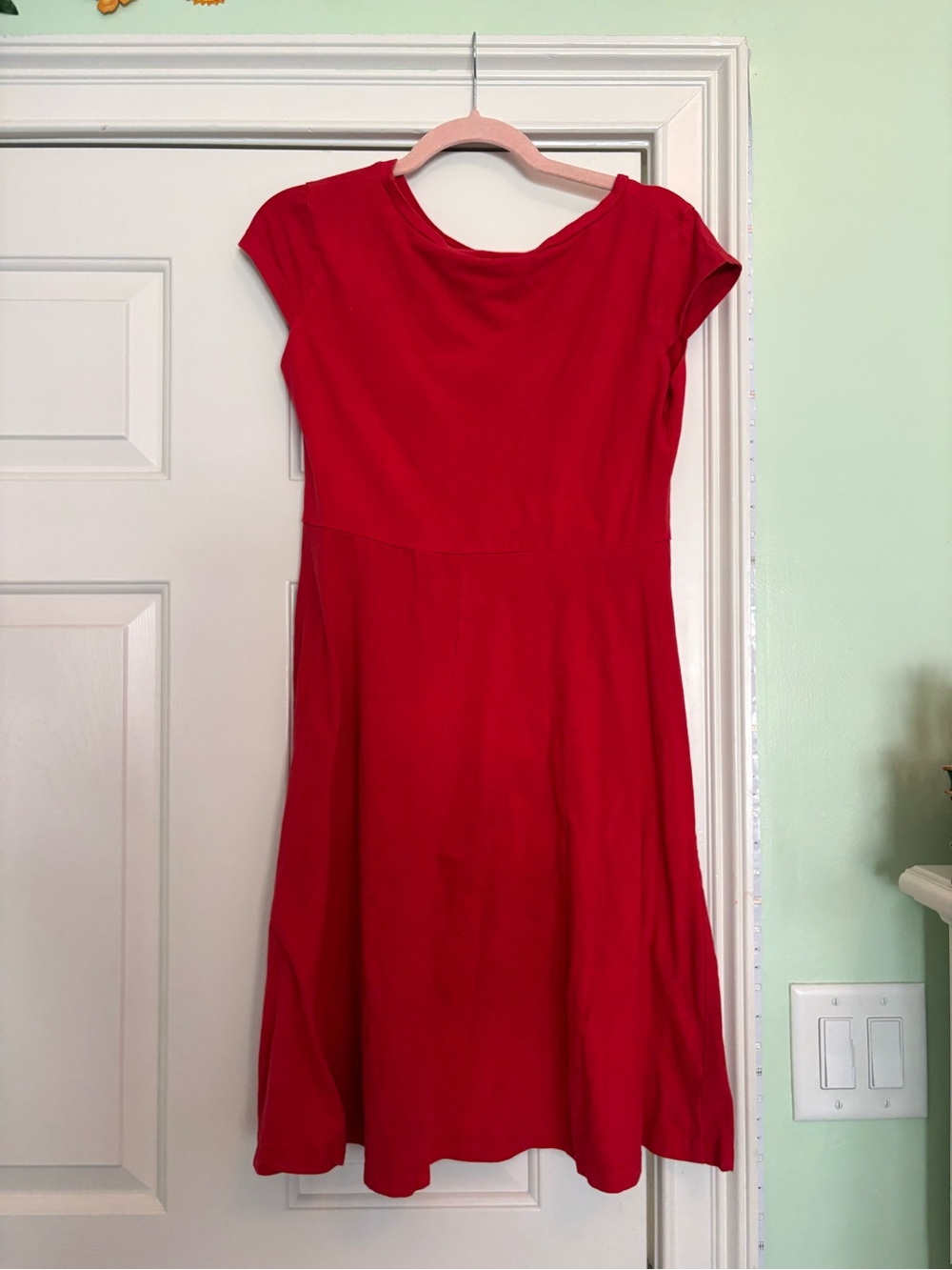 Solid Red Midi Dress with Cap Sleeves